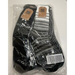 Muk Luks Women's 4 Pair  Socks Black Grey Snowflake Striped One Size NEW
